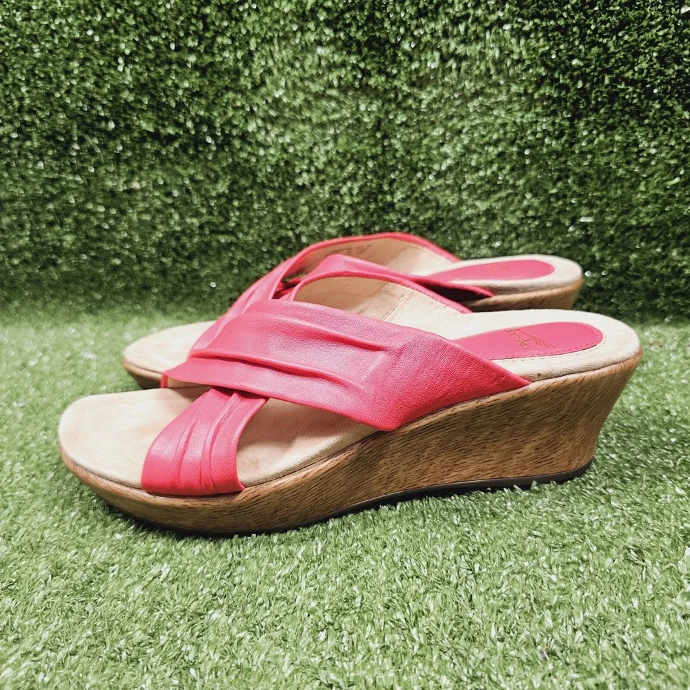 Dansko Neve Criss Cross Red Corral Leather Wedge Sandals Womens Size EU‎ 39 US 9